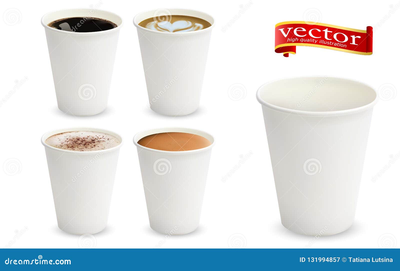 White cup of coffee, top and side view, cappuccino, latte from