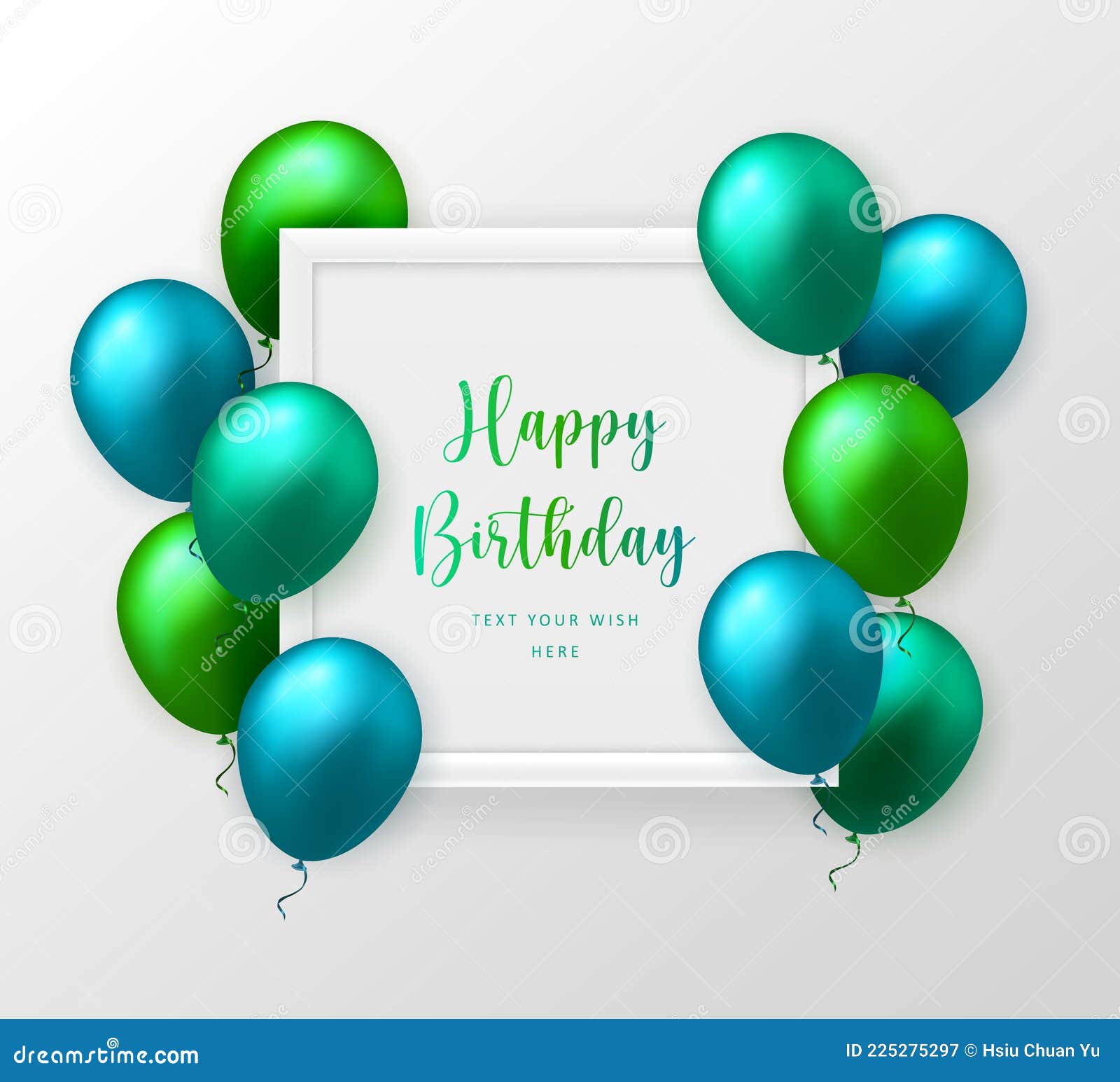 3D Realistic Emerald Green Blue Ballon and Frame Happy Birthday Celebration  Card Banner Template Background Stock Vector - Illustration of birthday,  emerald: 225275297