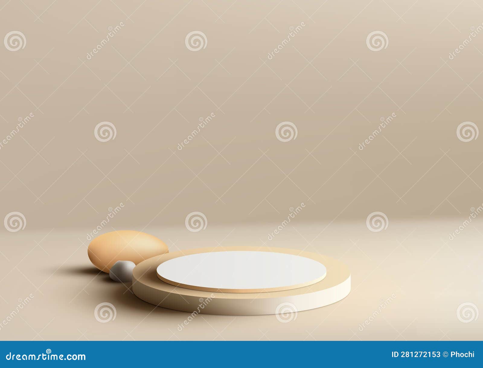 3d realistic empty beige color podium pedestal stand decoration with rock object on light brown background