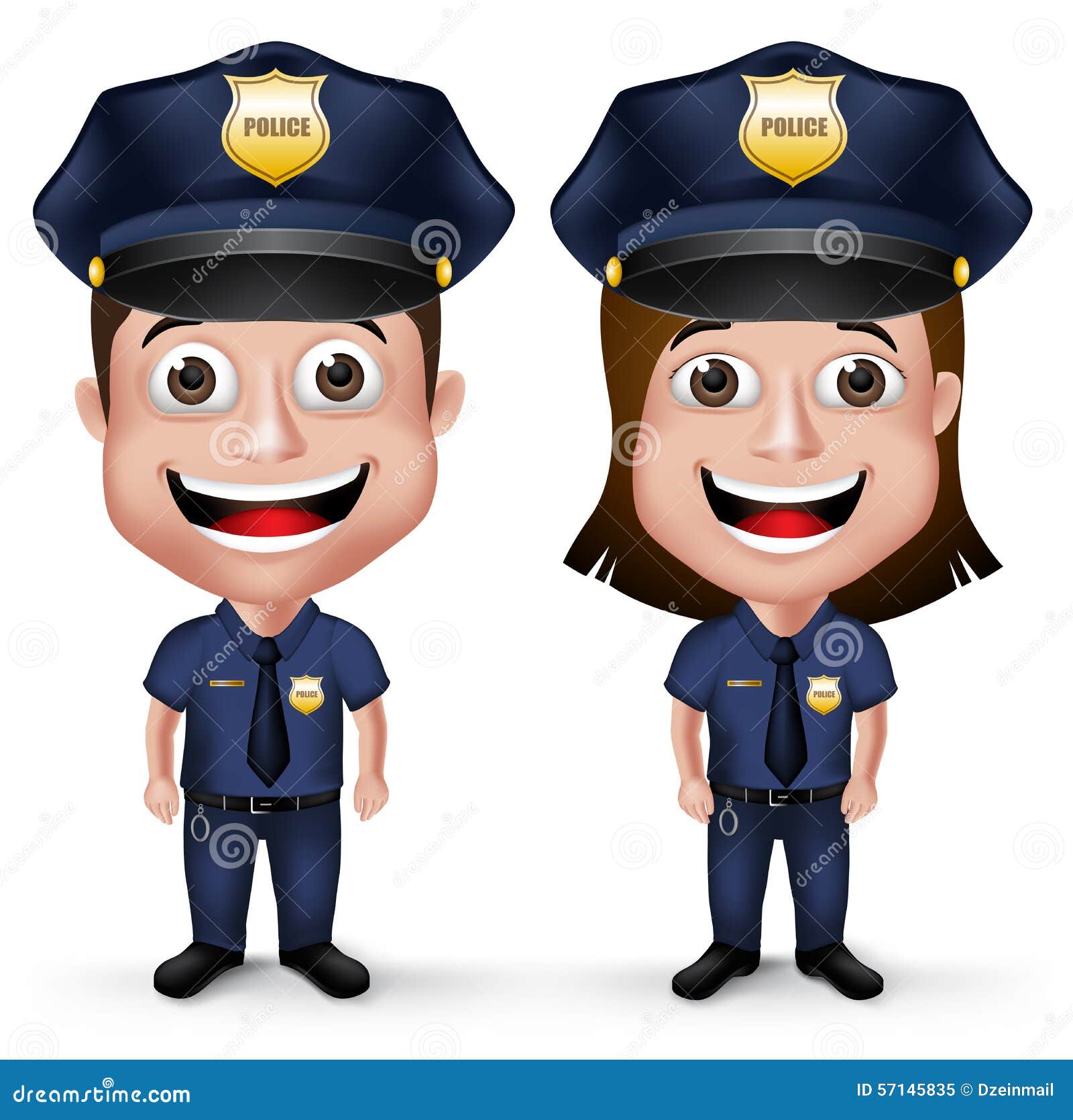 3d realistic friendly police characters policeman and policewoman