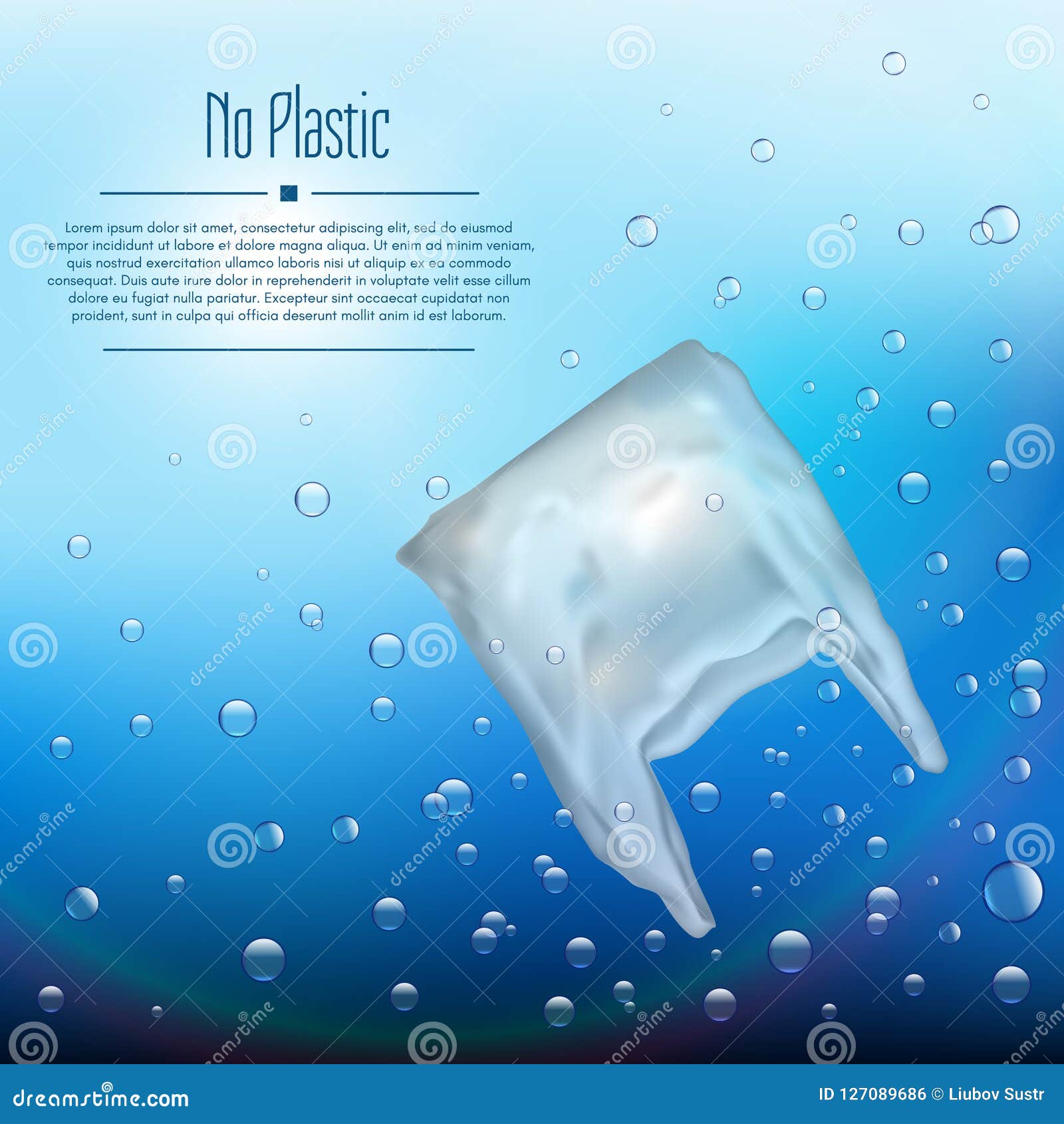 3D Realistic Plastic Bag that Pollutes the Ocean. Bubbles in the Water