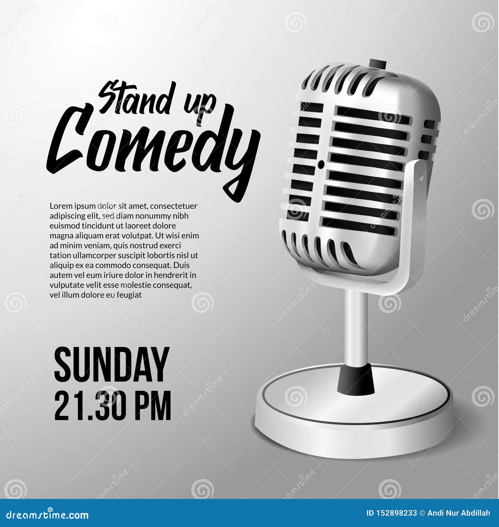 3D Realistic Standing Vintage Microphone Illustration with White Background  for Stand Up Comedy Show Stock Illustration - Illustration of presentation,  metal: 152898233