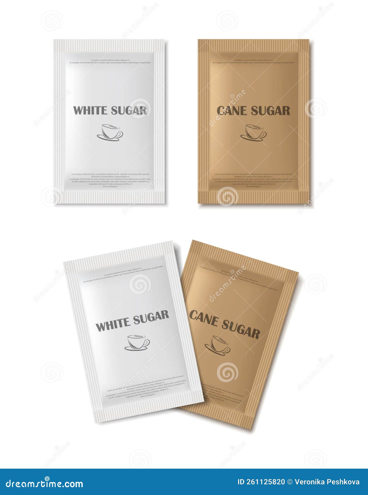 3d Realistic Vector Icon Illustration. Rectangular Sugar Sachet. Cane