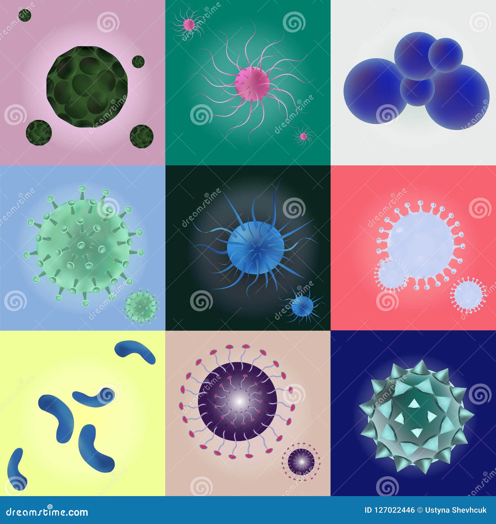 3D Realistic Vector Set Viruses and Bacteria. Viruses and Bacteria