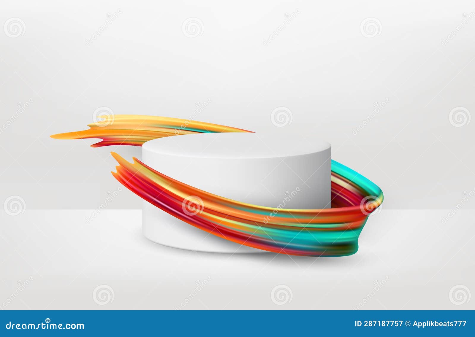 3d realistic white pedestal on white background with color brush paint. empty space  trendy mockup scene for product. 
