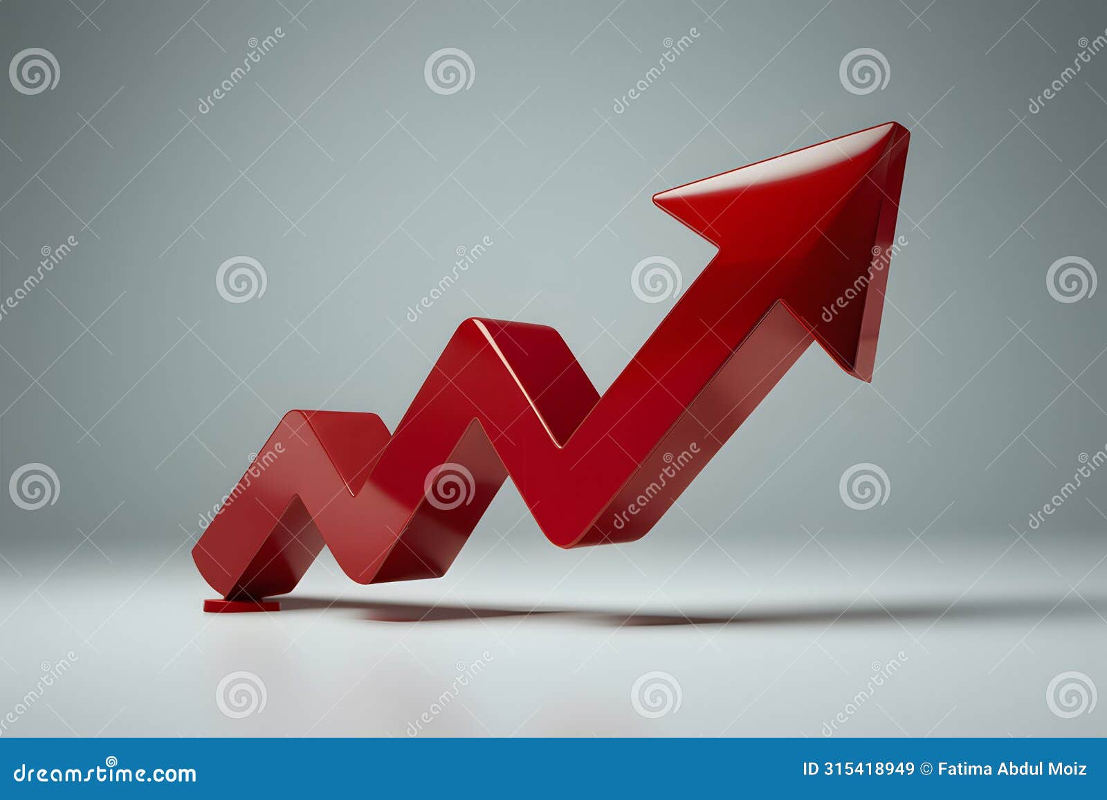 3d red arrow indication, moving up,  on white background