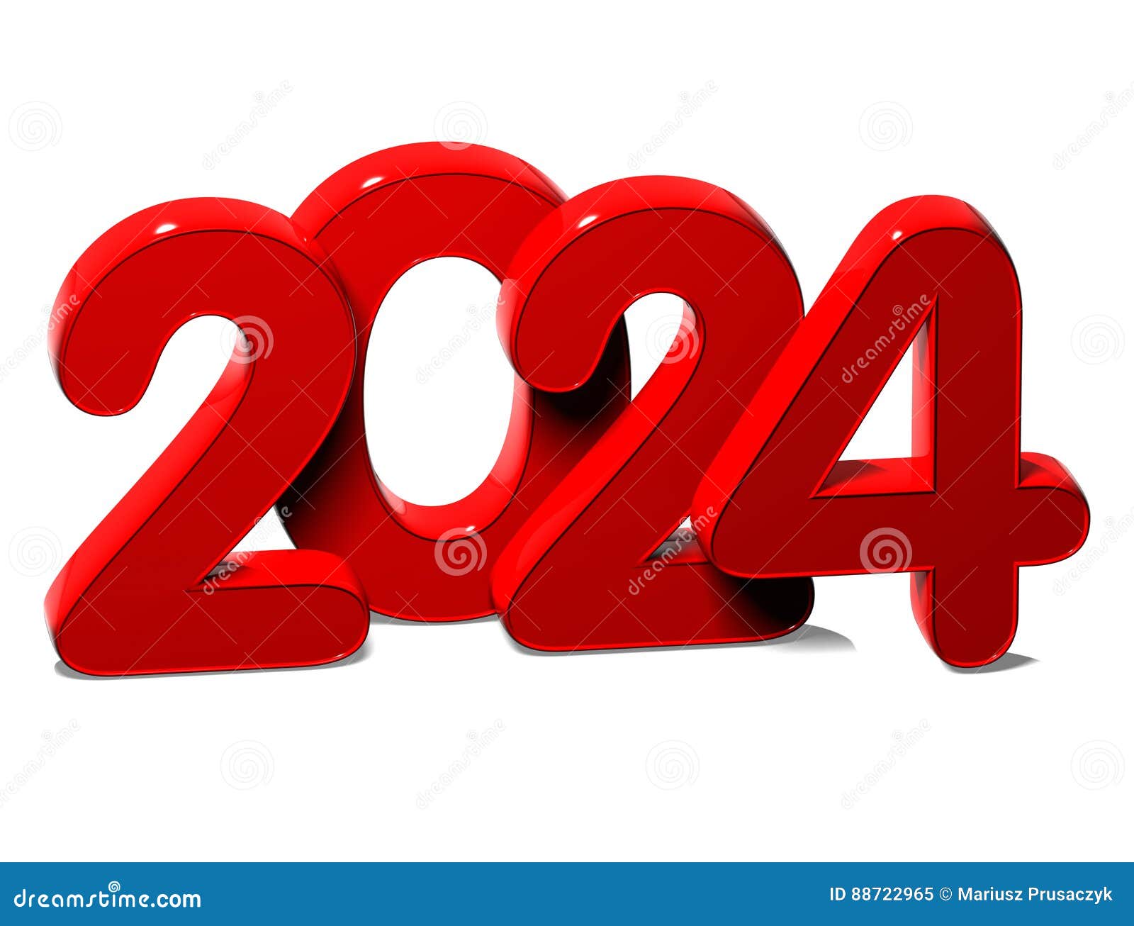 3D Red New Year 2024 on White Background Stock Illustration