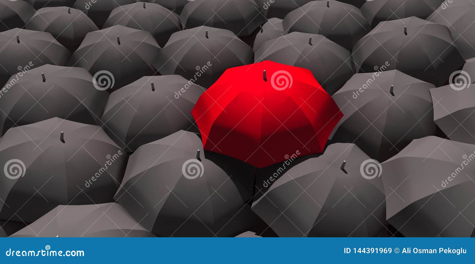black umbrellas one red