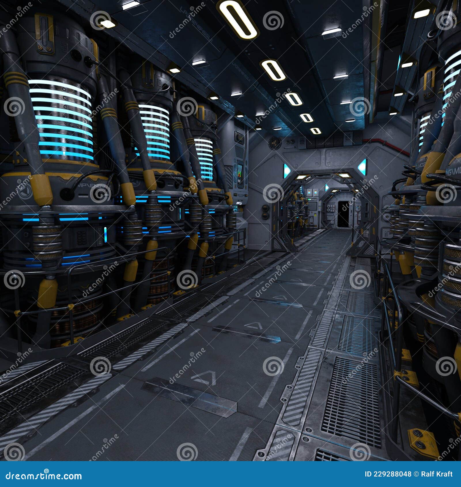 3d- of a large corridor in a science fiction starship
