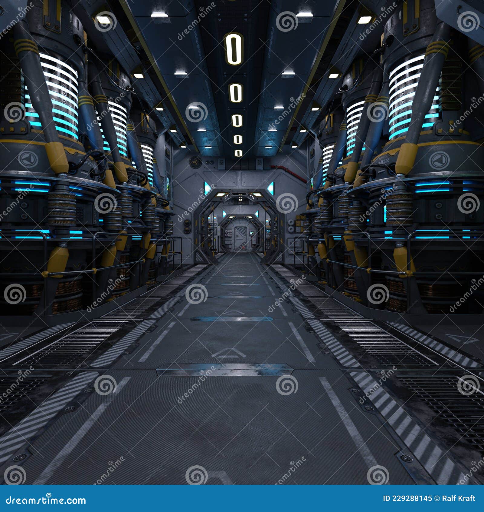 3d- of a large corridor in a science fiction starship