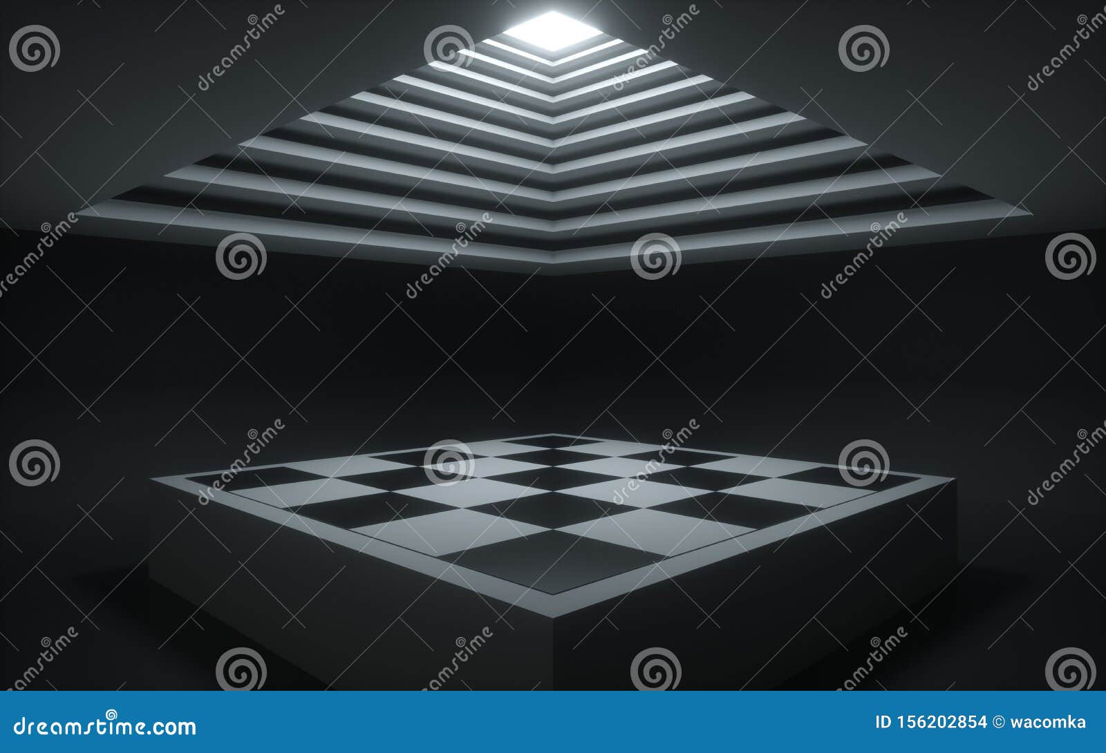 Black And Blue Chess Board With Neon Light Background, 3d Render