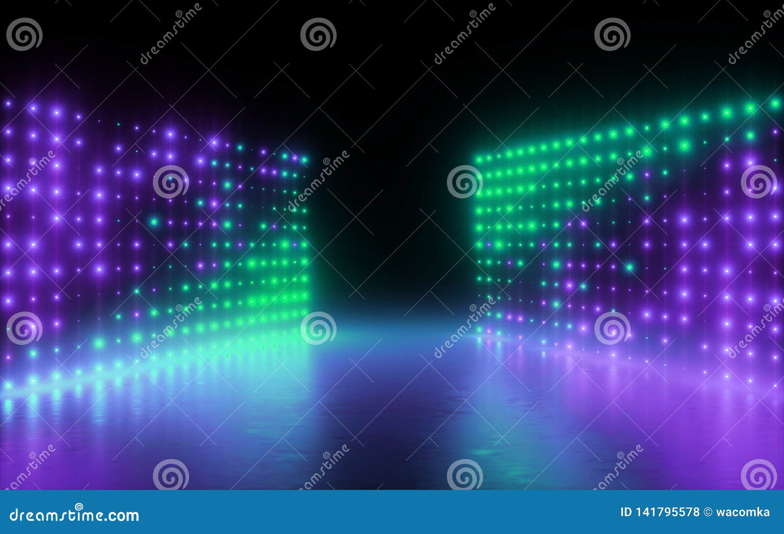 d render abstract background screen pixels glowing dots neon lights virtual reality ultraviolet spectrum pink blue vibrant colors 141795578