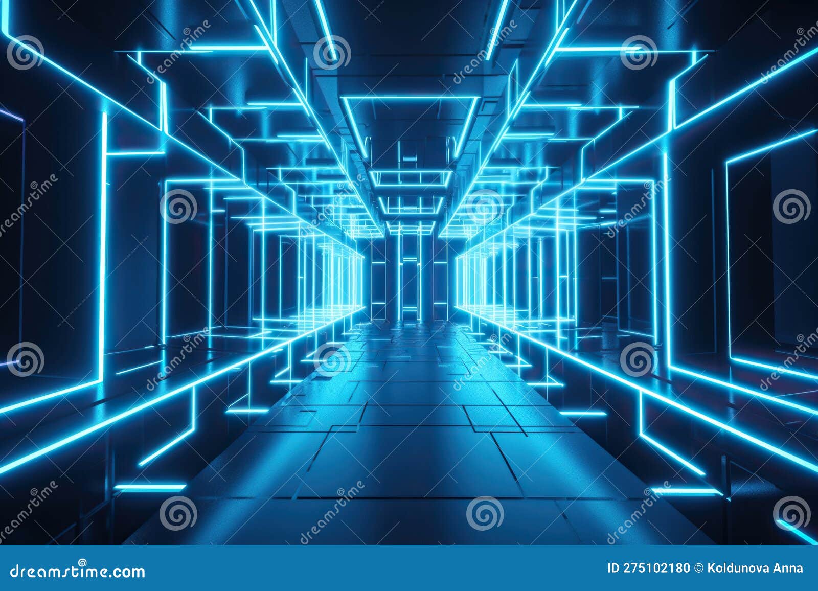 3d render abstract blue neon geometric background created with generative ai technology