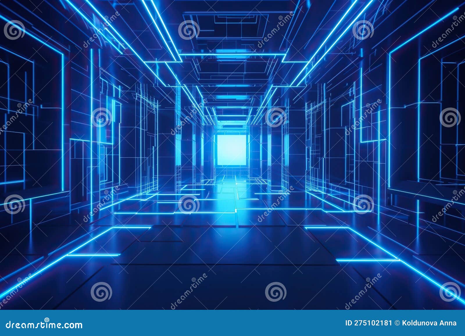 3d render abstract blue neon geometric background created with generative ai technology