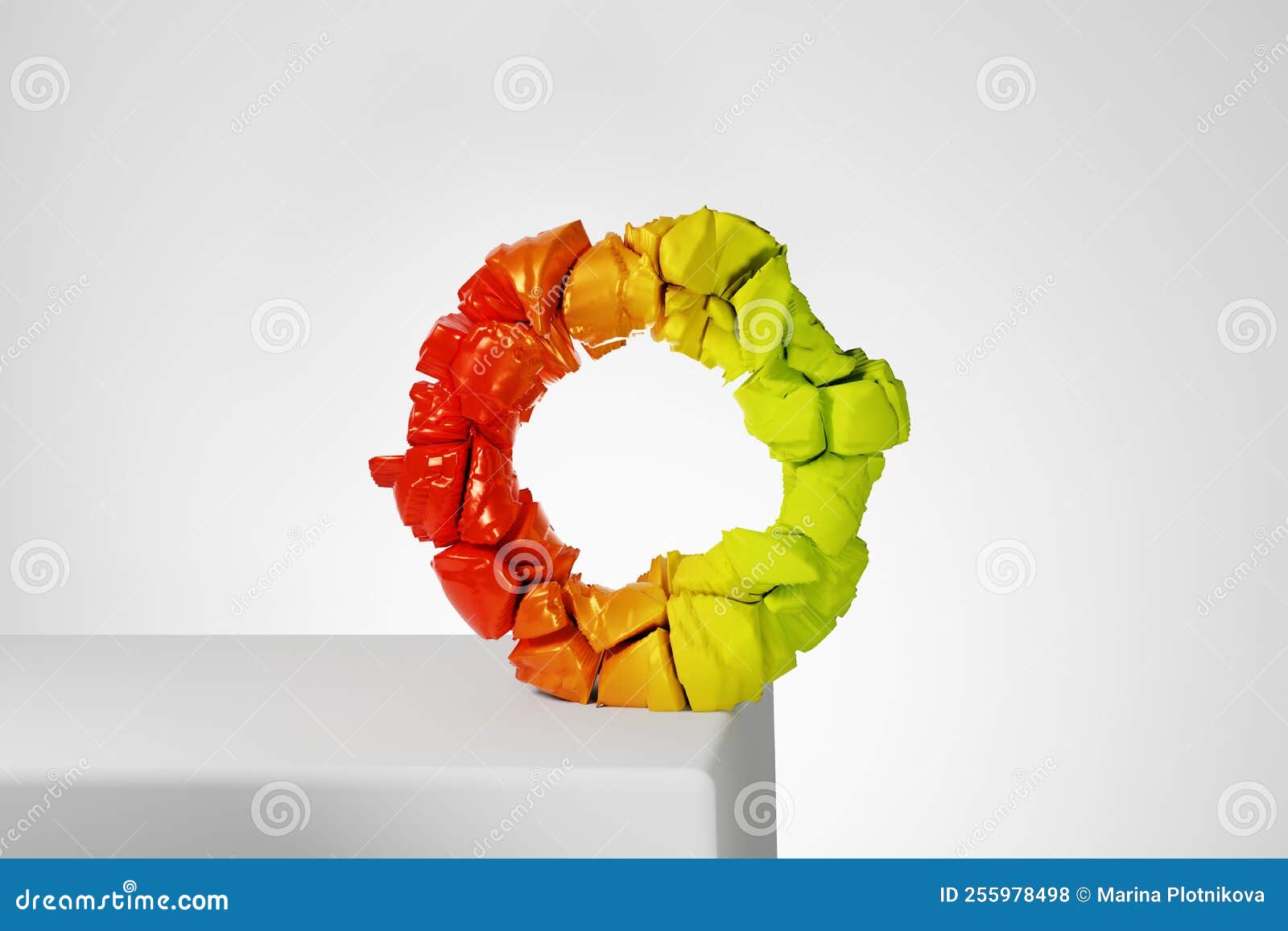 3d Render, Abstract Geometric Torus Shape, Cracked Surface with Hole
