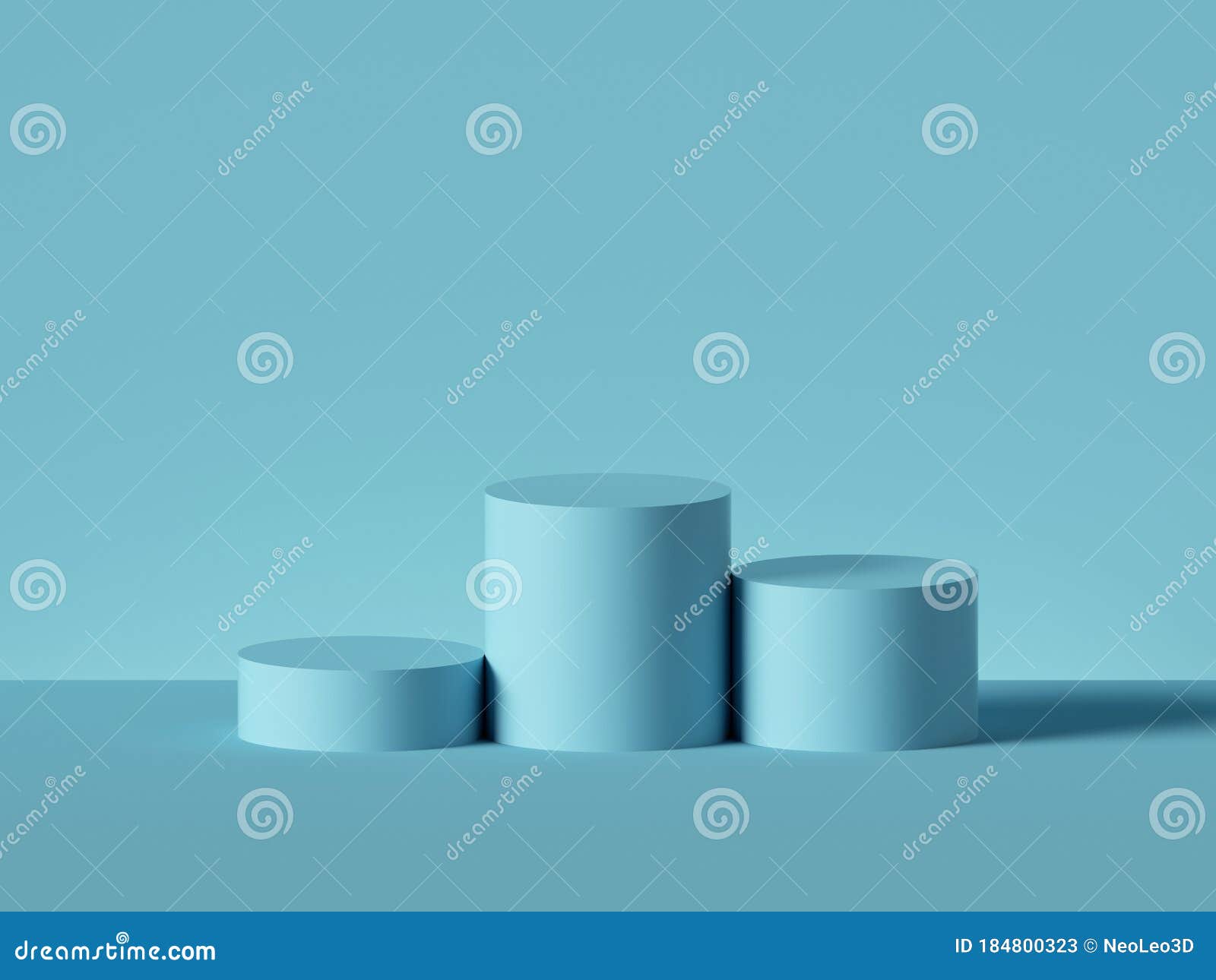 3d Render, Abstract Minimal Geometric Background. Blue Cylinders, Blank