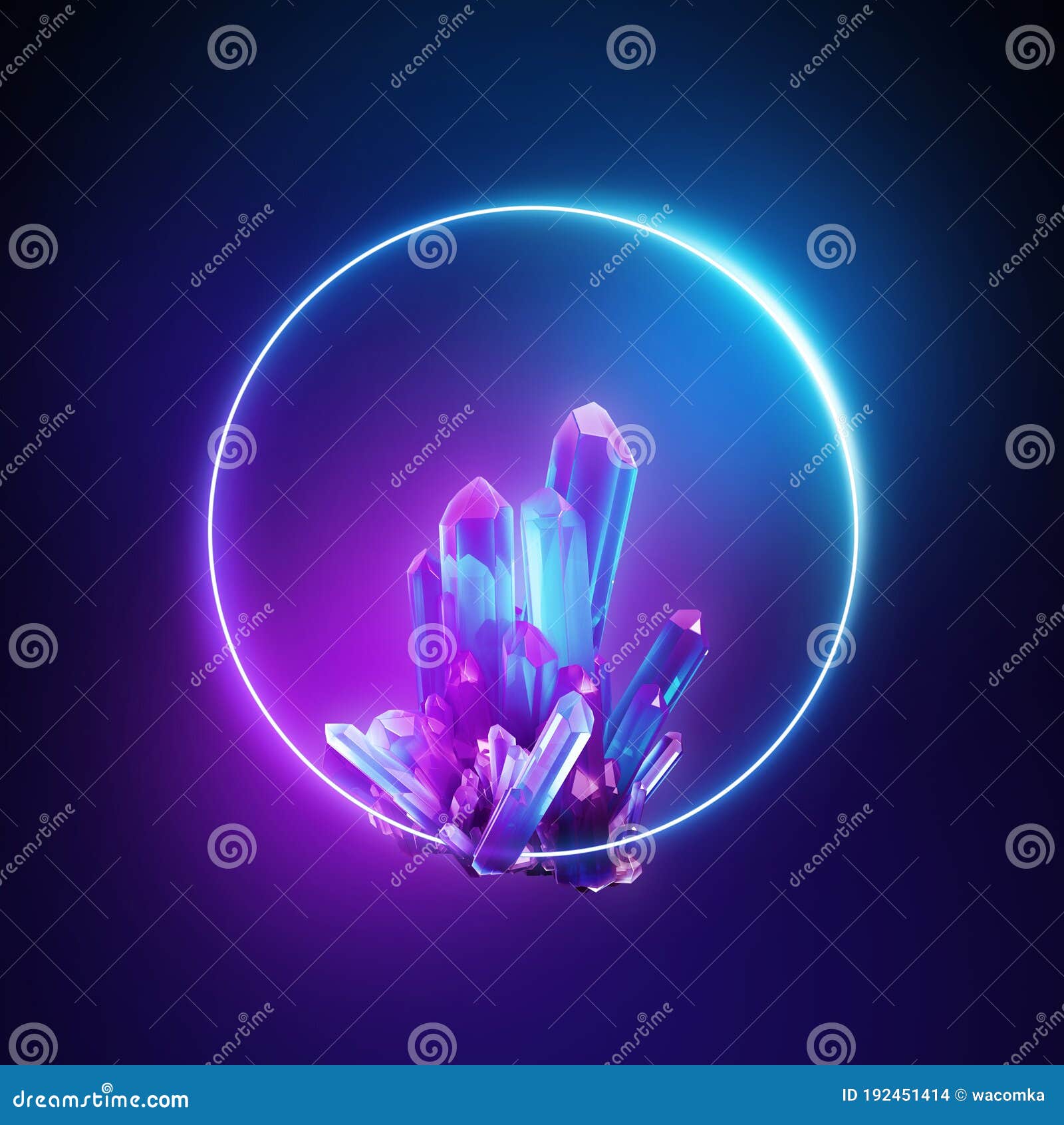 3d Render, Abstract Neon Background with Crystals and Round Frame,  Ultraviolet Spectrum. Esoteric Wallpaper Stock Illustration - Illustration  of blue, gemstone: 192451414