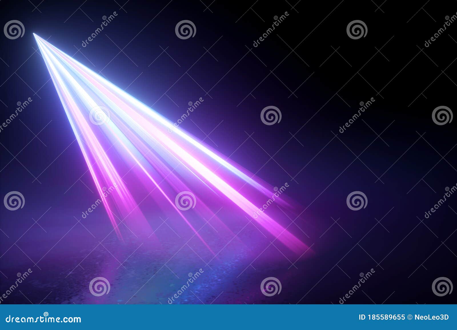 3d Render. Searchlights In The Dark. Abstract Background With Two