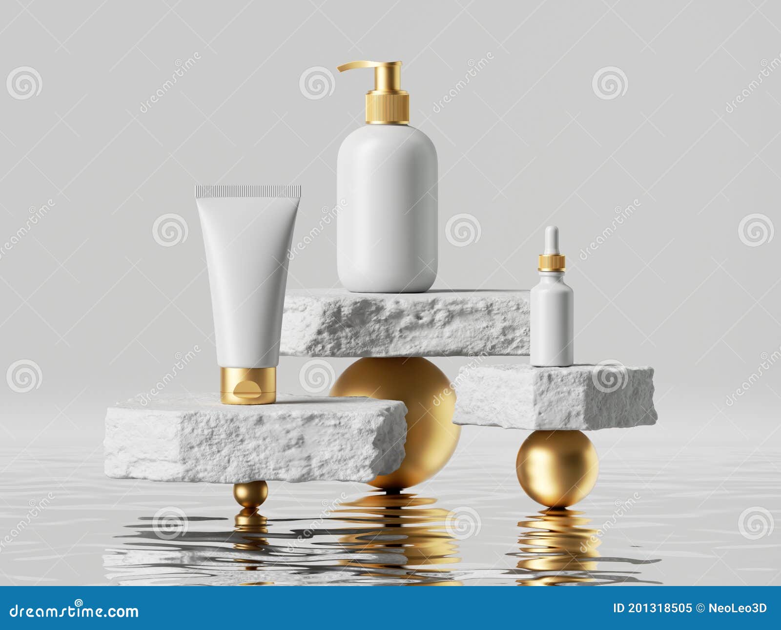 3d Render, Abstract Skin Care Products Presentation. White Assorted