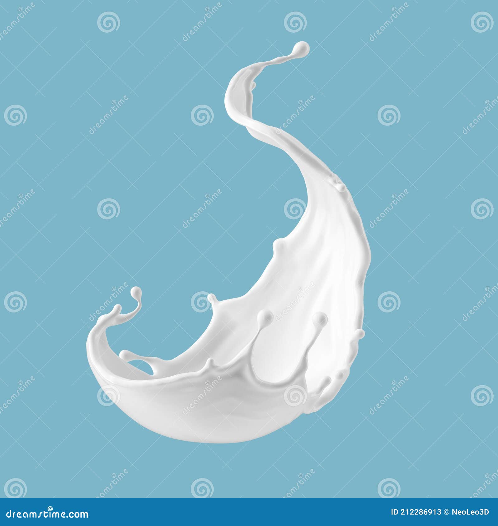 3d render, abstract white liquid, splashing milk, levitating dynamic creamy splash, clip art  on white background.