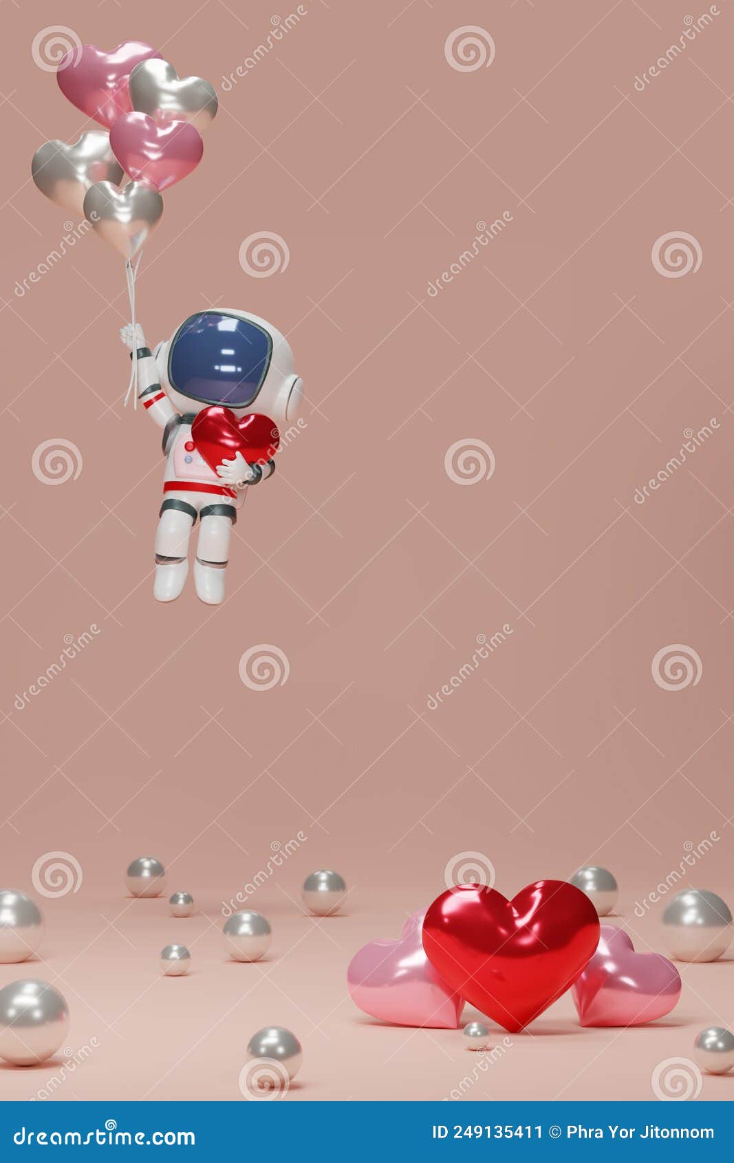 Cute Astronaut Floating With Love Balloon Cartoon - Cute Astronaut