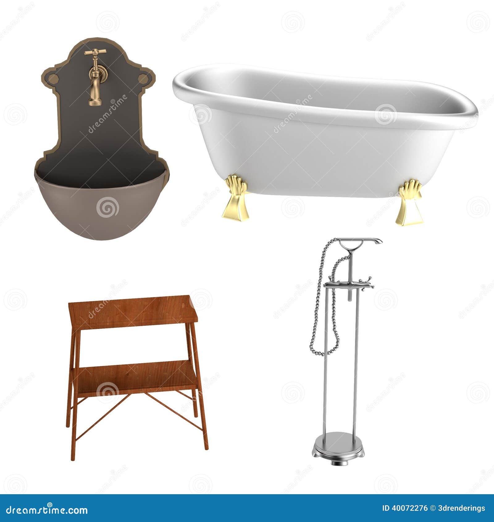 3d Render of Bathroom Items Stock Illustration Illustration of table