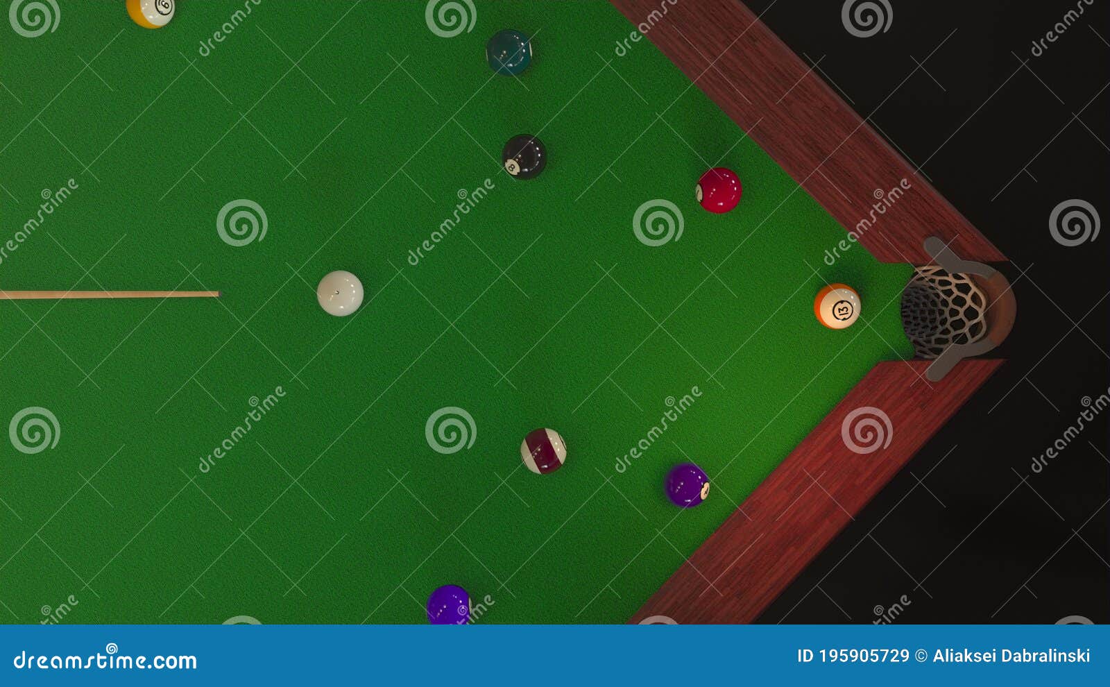 3d Render Billiard Ball Hits the Hole View from Above Stock