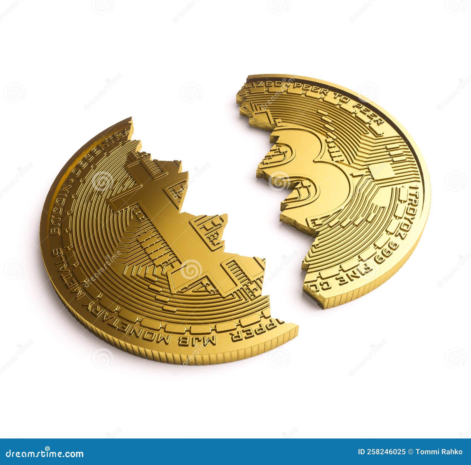 3d Render of Bitcoin Torn in Half Stock Illustration - Illustration of  cryptocurrency, mining: 258246025