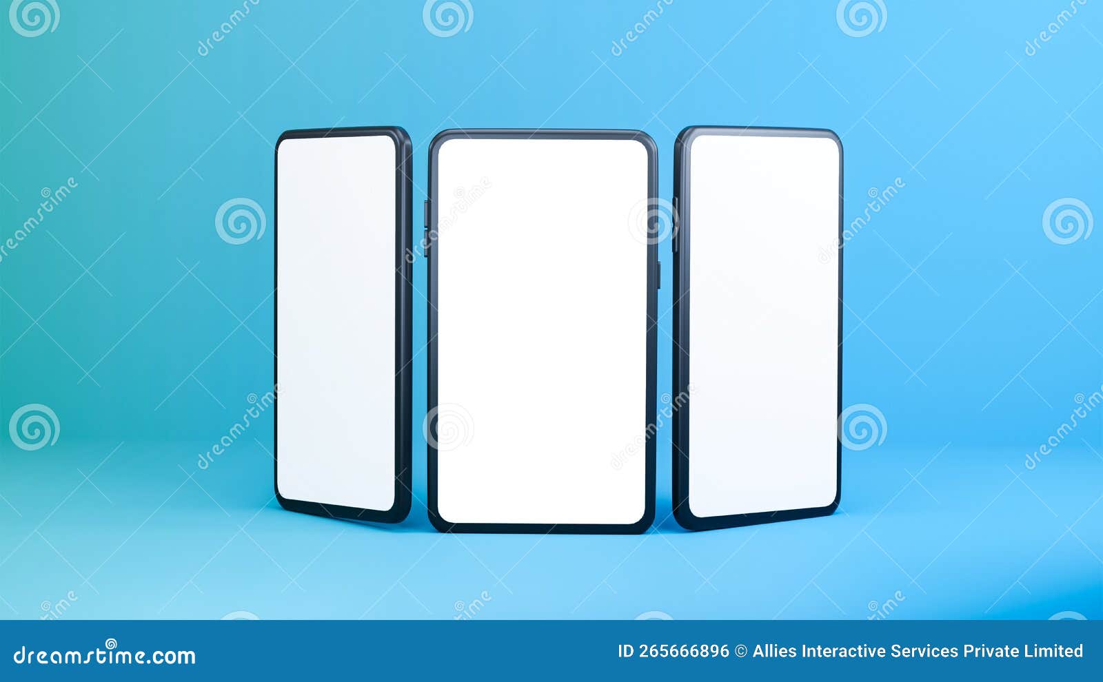 3D Render of Blank Smartphone Screen Mockup in Three Angels on Sky Blue