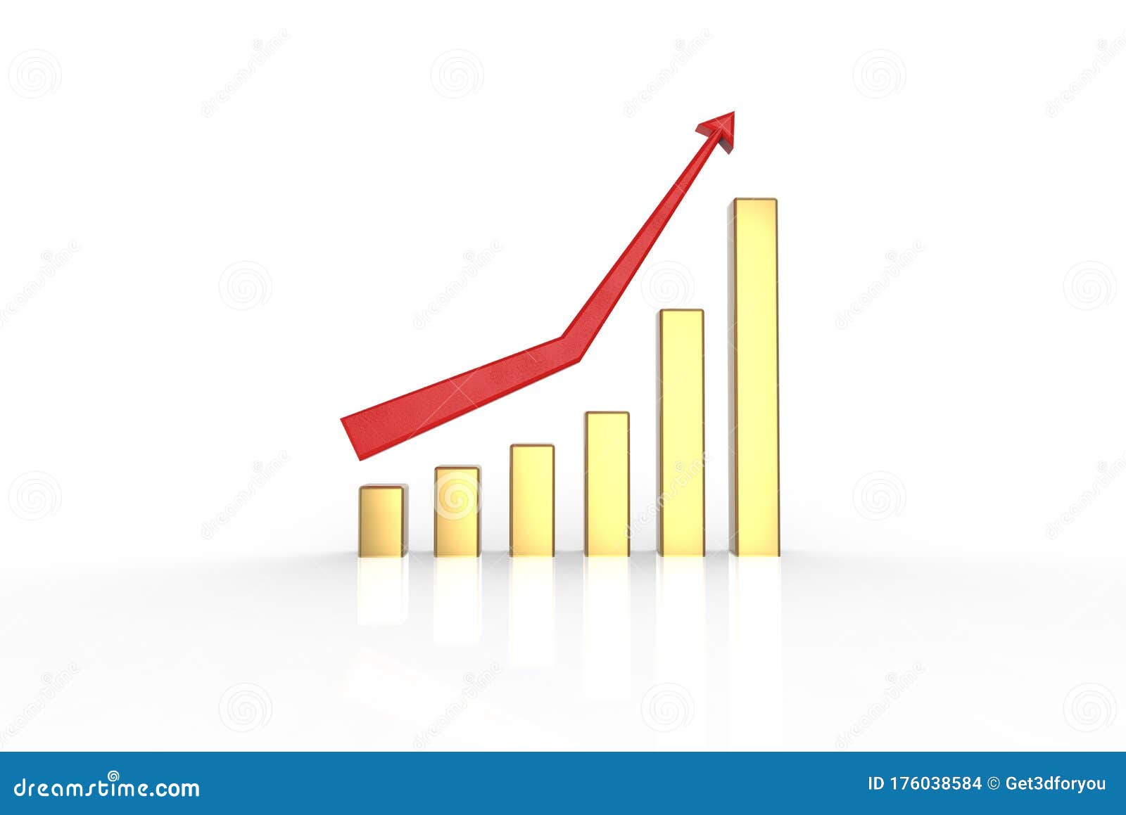 3d render of business graph unstable growth in gold color
