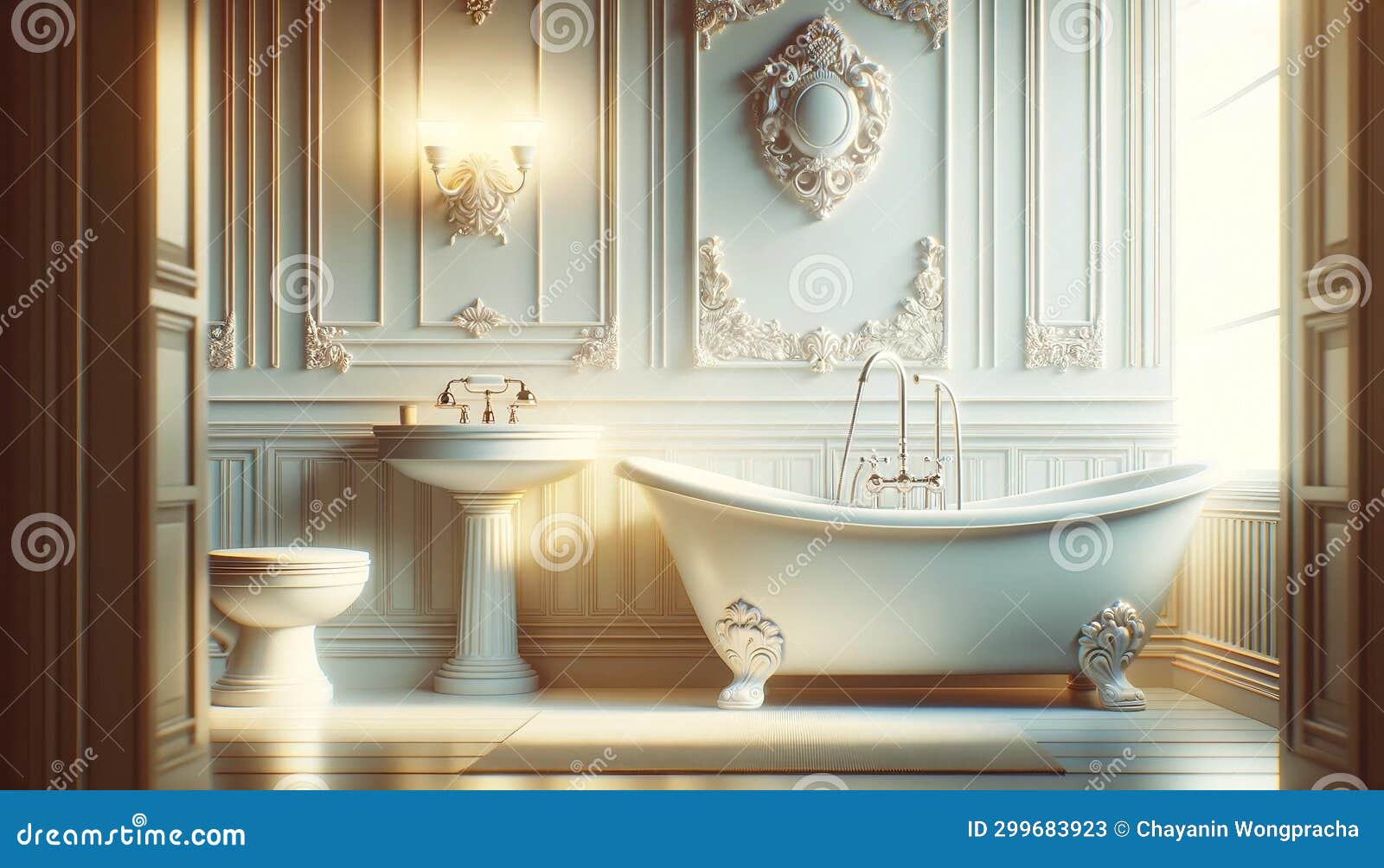 Lavish Bathroom Interior Dominated by Elegant Whites. the Centerpiece ...