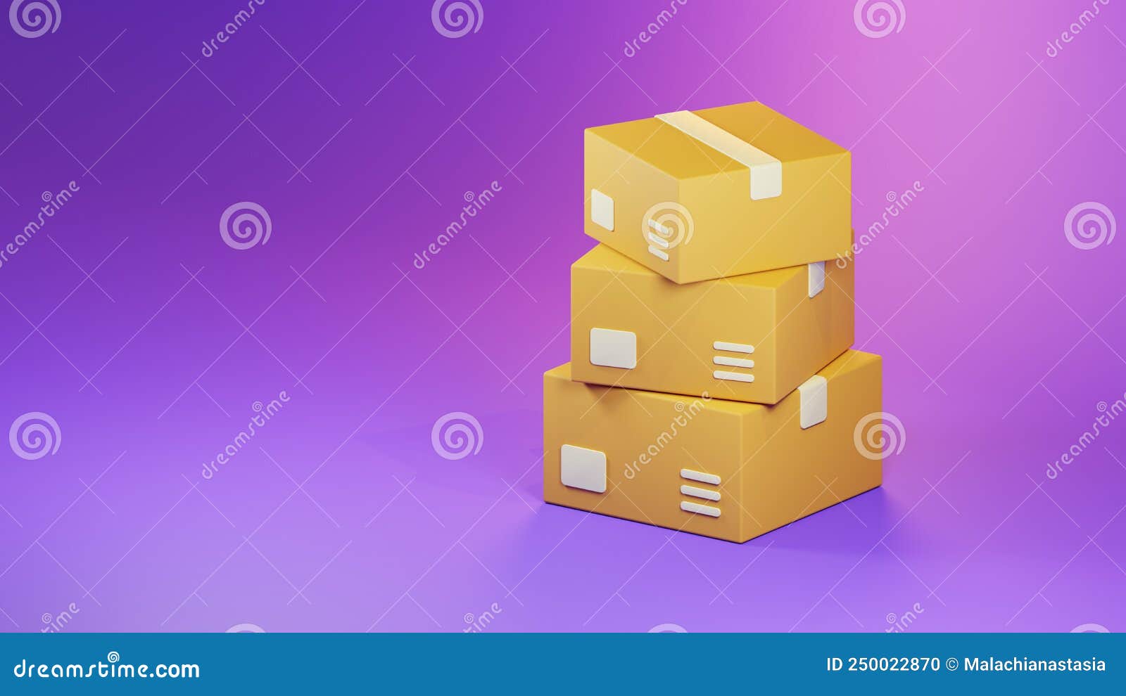 3d Render Cardboard Box Stack On Wooden Pallet Isolated On Purple