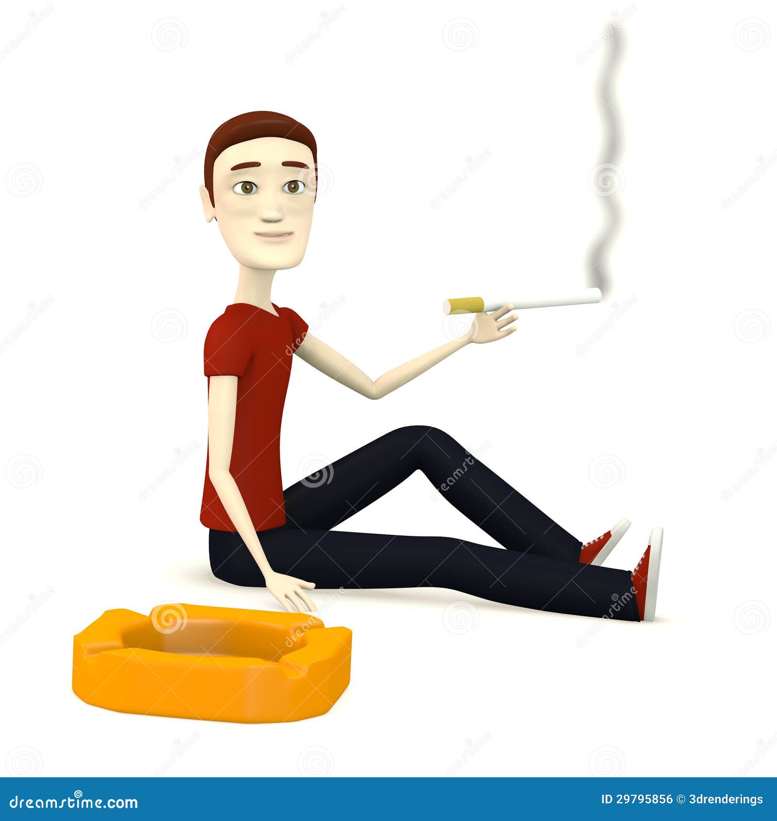 Cartoon Boy with Ashtray and Cigarette Stock Illustration
