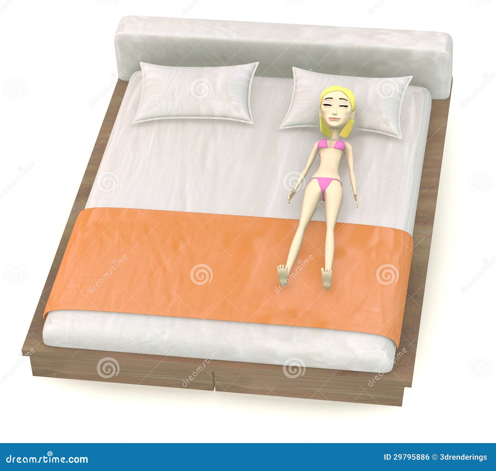 Cartoon character on bed stock illustration. Illustration of render 29795886