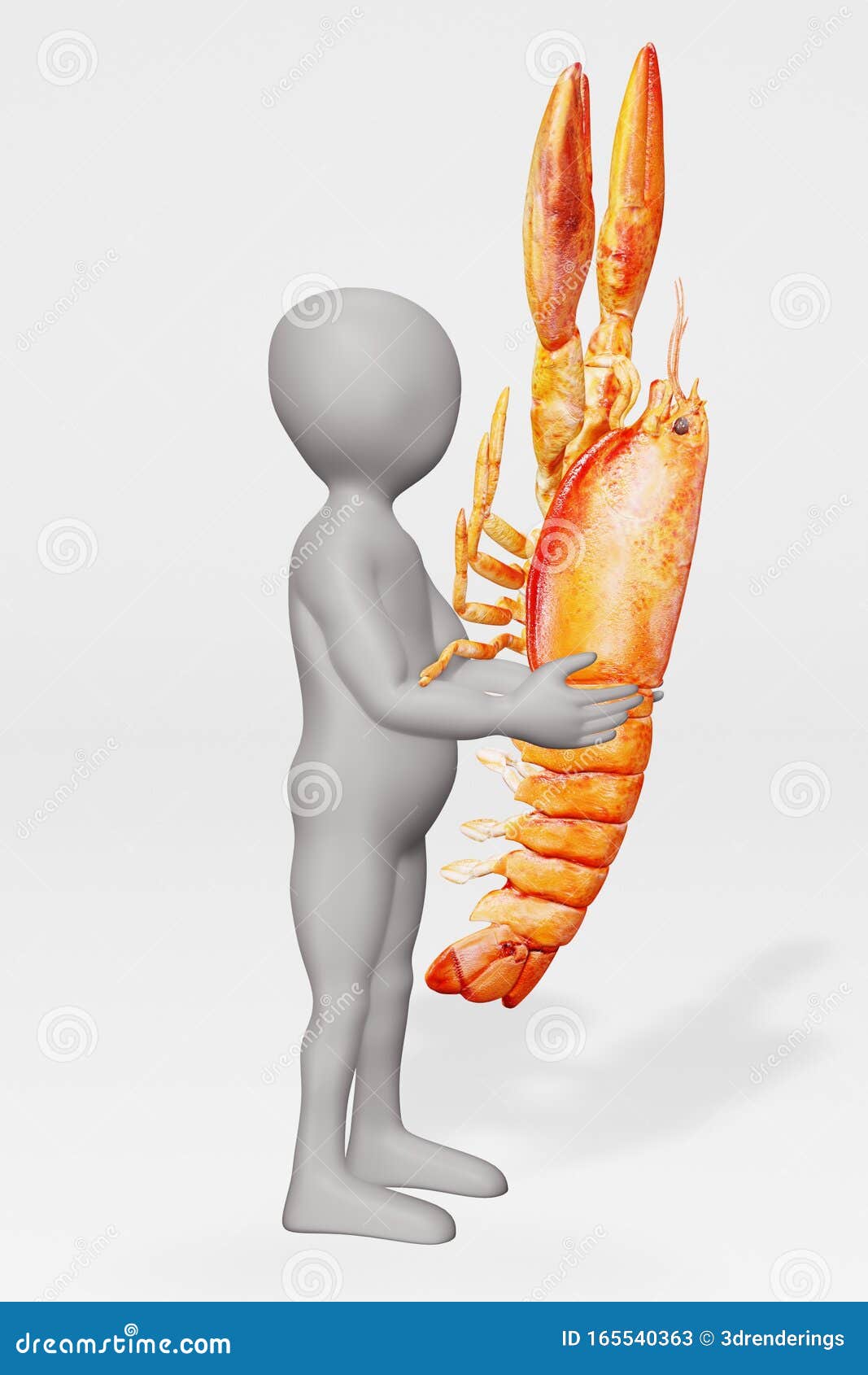 Render of Cartoon Character with Cooked Lobster Stock Illustration