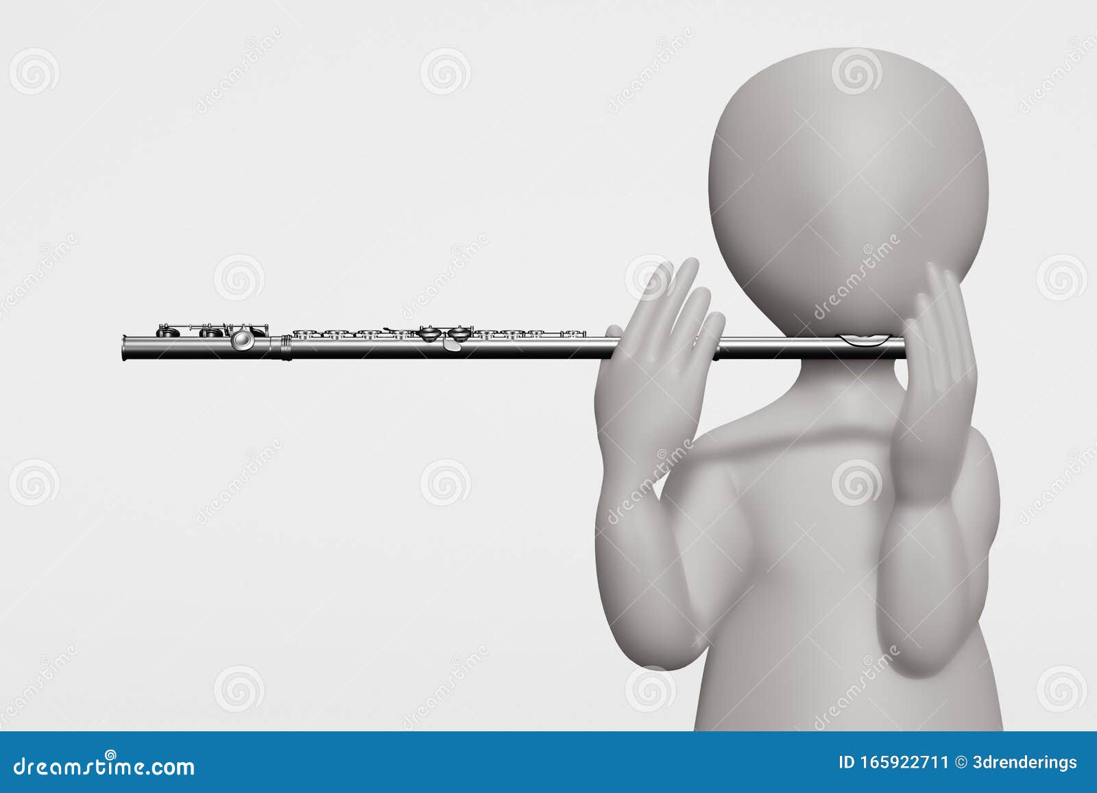 Render of Cartoon Character with Flute Stock Illustration