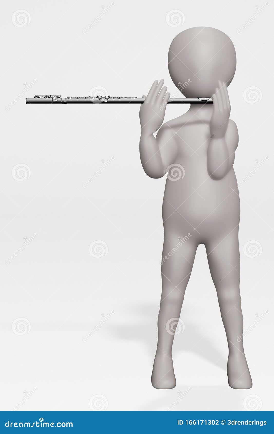Render of Cartoon Character with Flute Stock Illustration