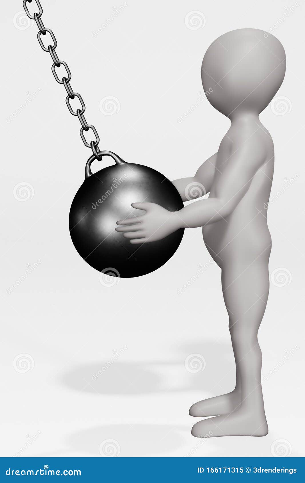 Render of Cartoon Character with Wrecking Ball Stock Illustration