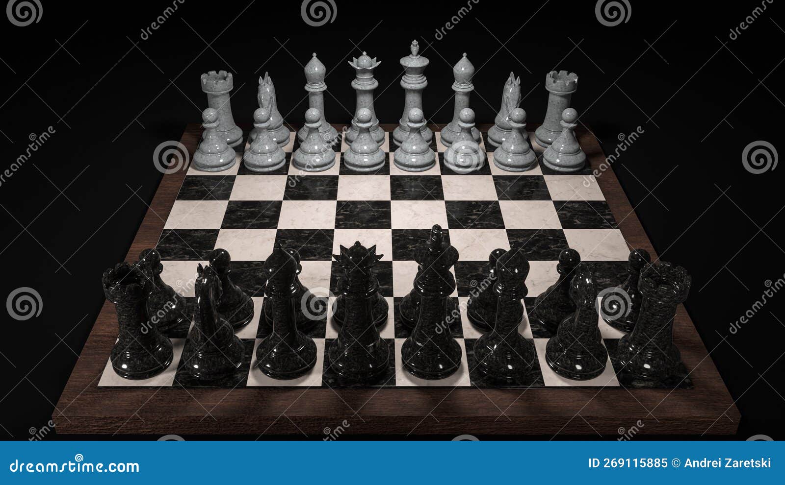 3d Render of a Chess Game. Marble Pieces on a Chessboard Stock Illustration Illustration of