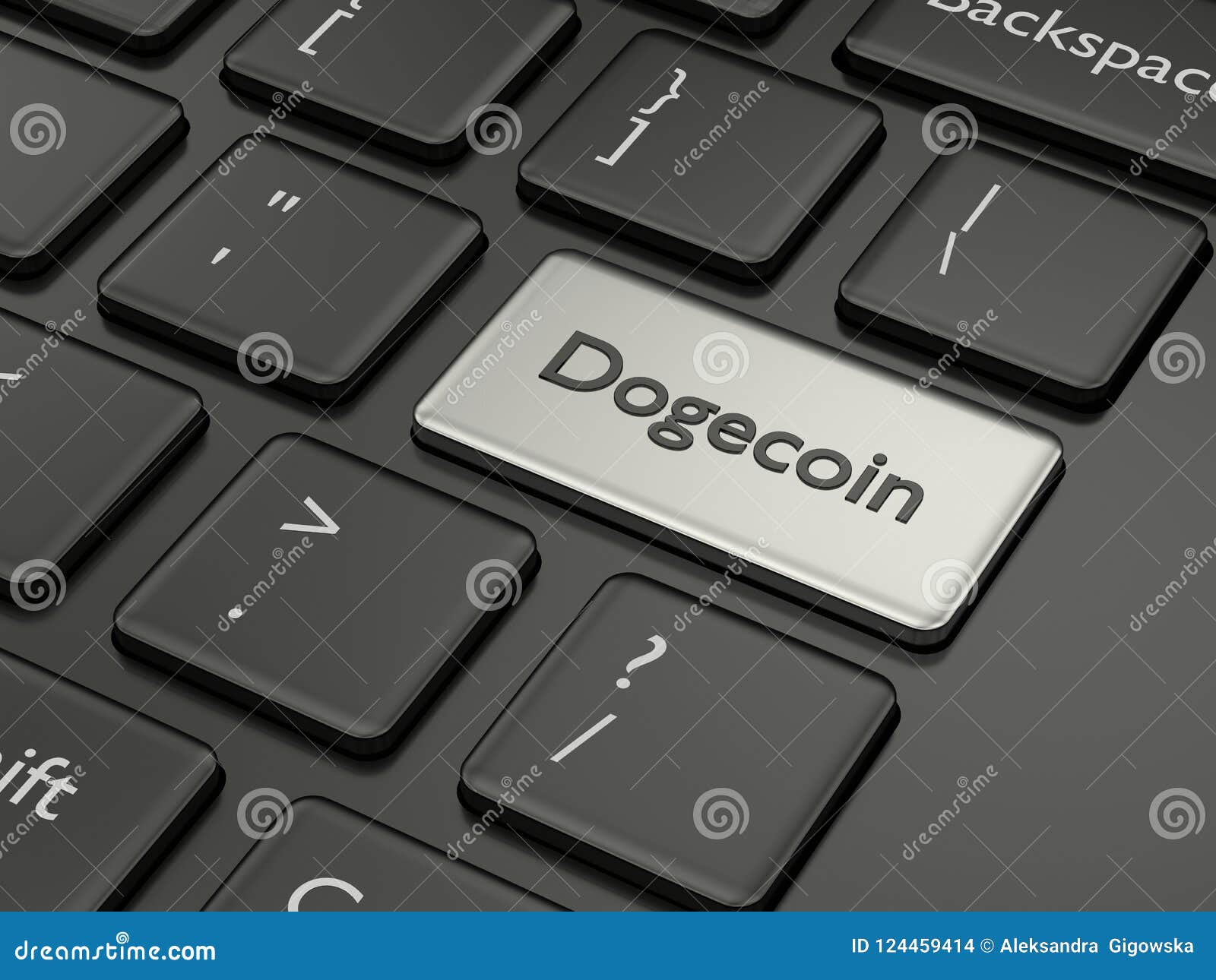 3d render of computer keyboard with dogecoin button