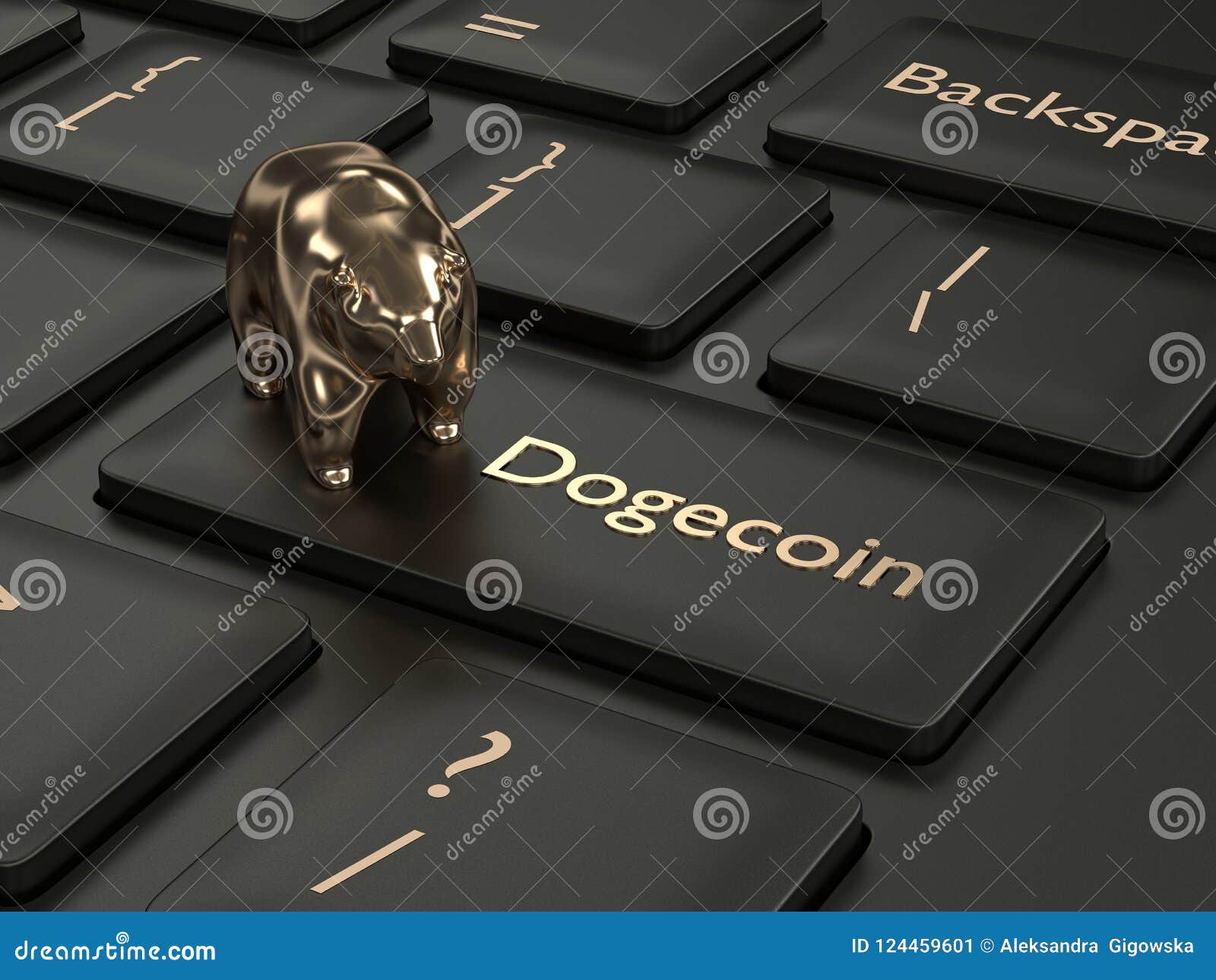 3d render of computer keyboard with dogecoin button