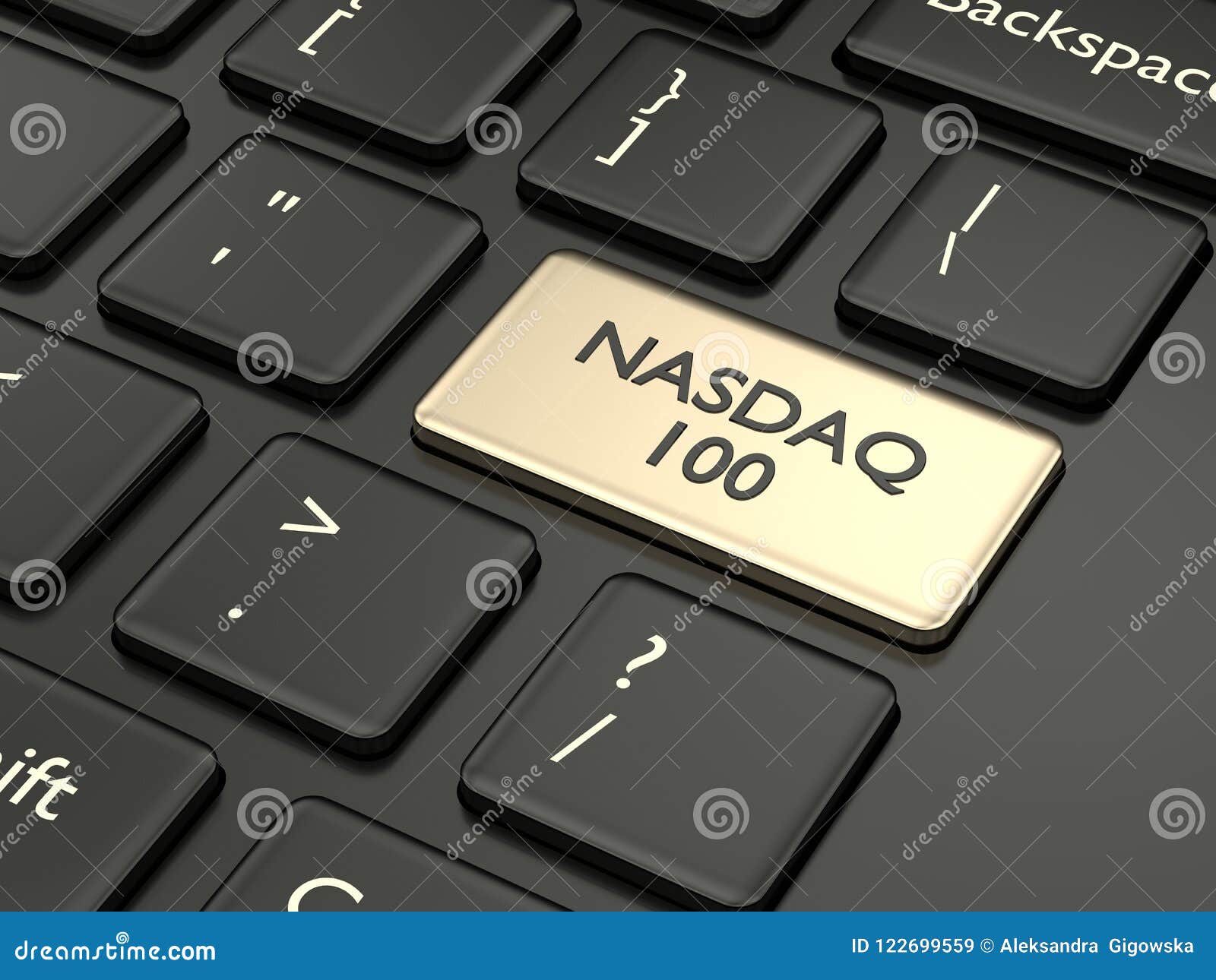 3d render of computer keyboard with nasdaq 100 index button