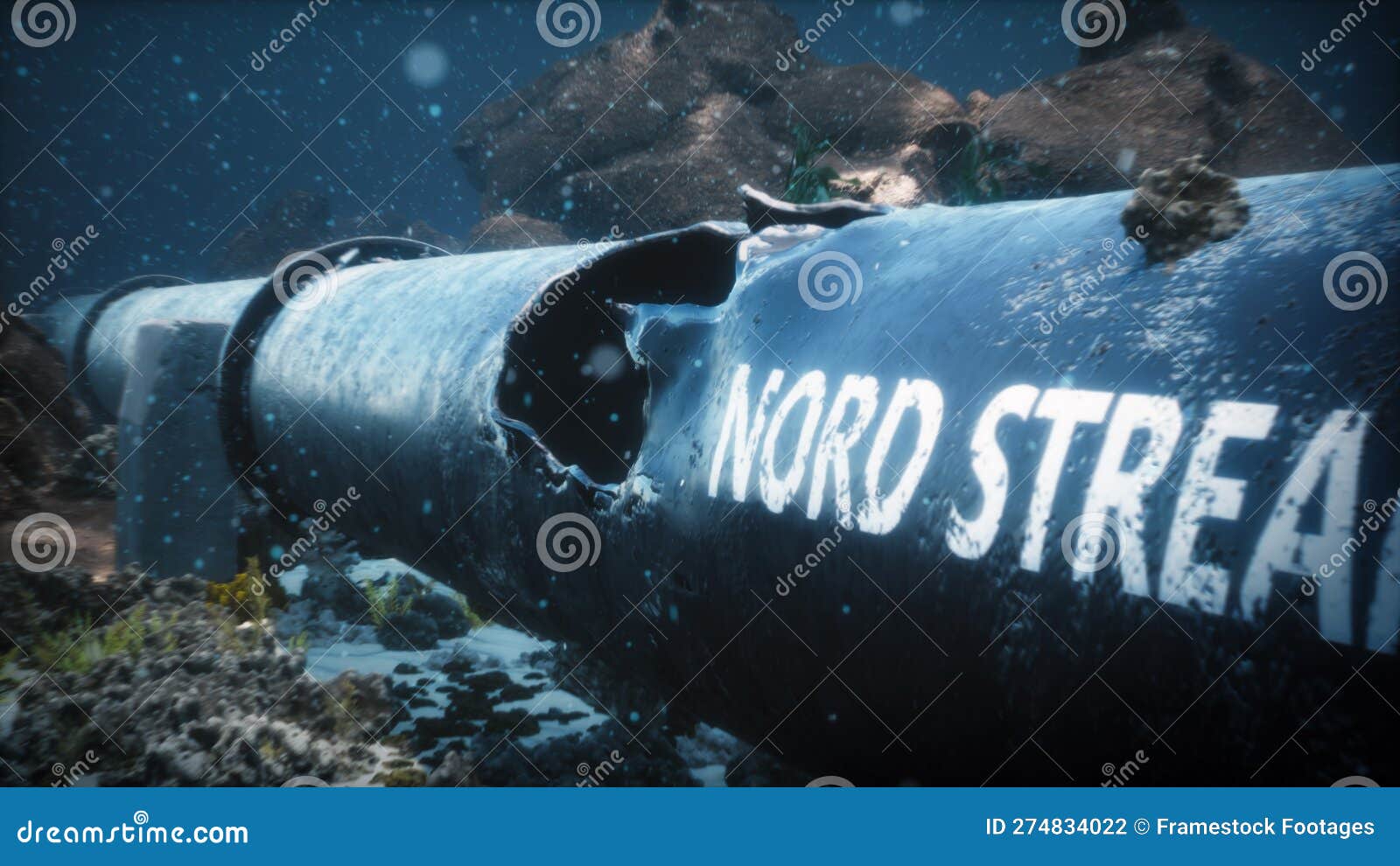 3d render of a damaged pipe nord stream 2