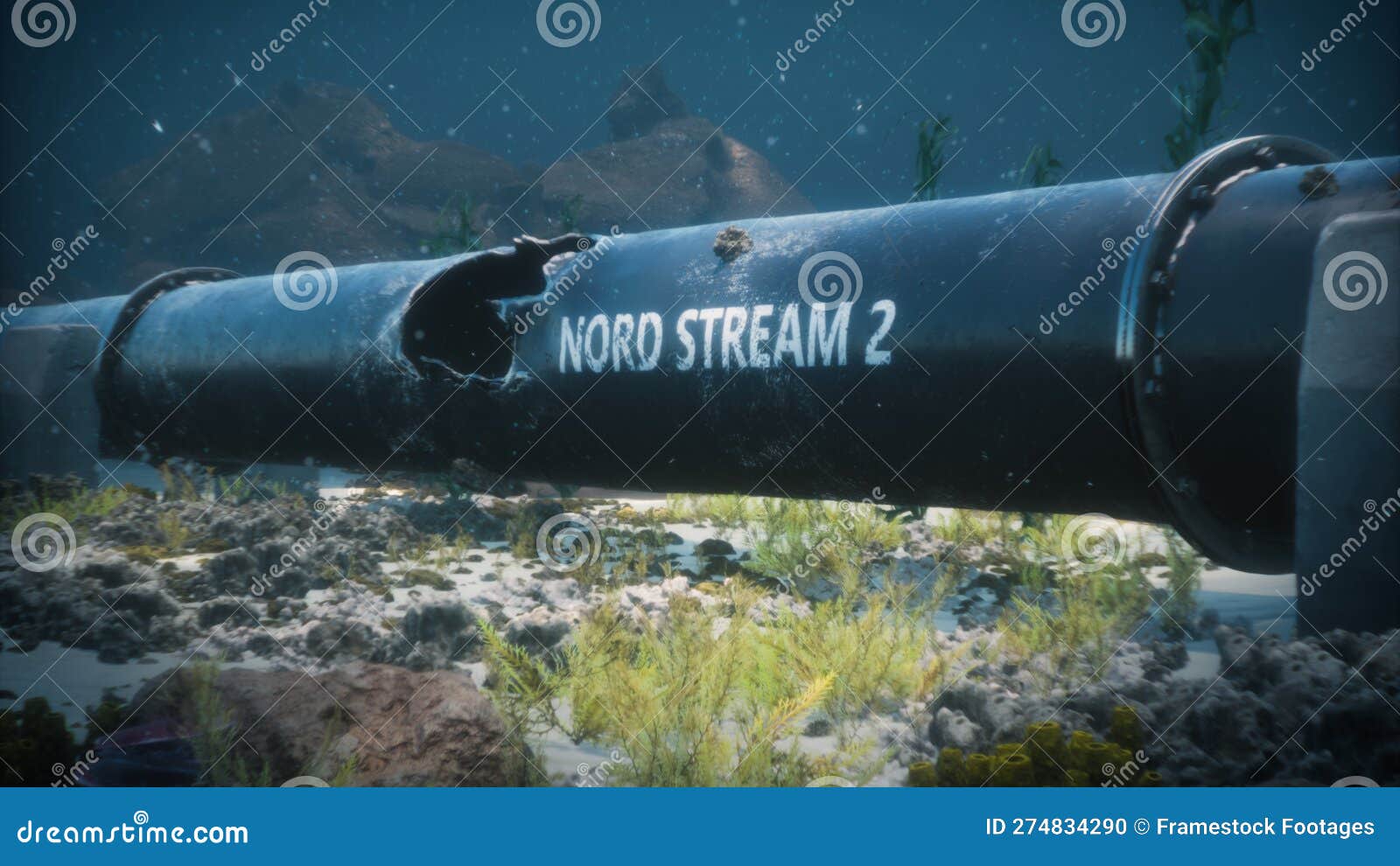3d render of a damaged pipe nord stream 2