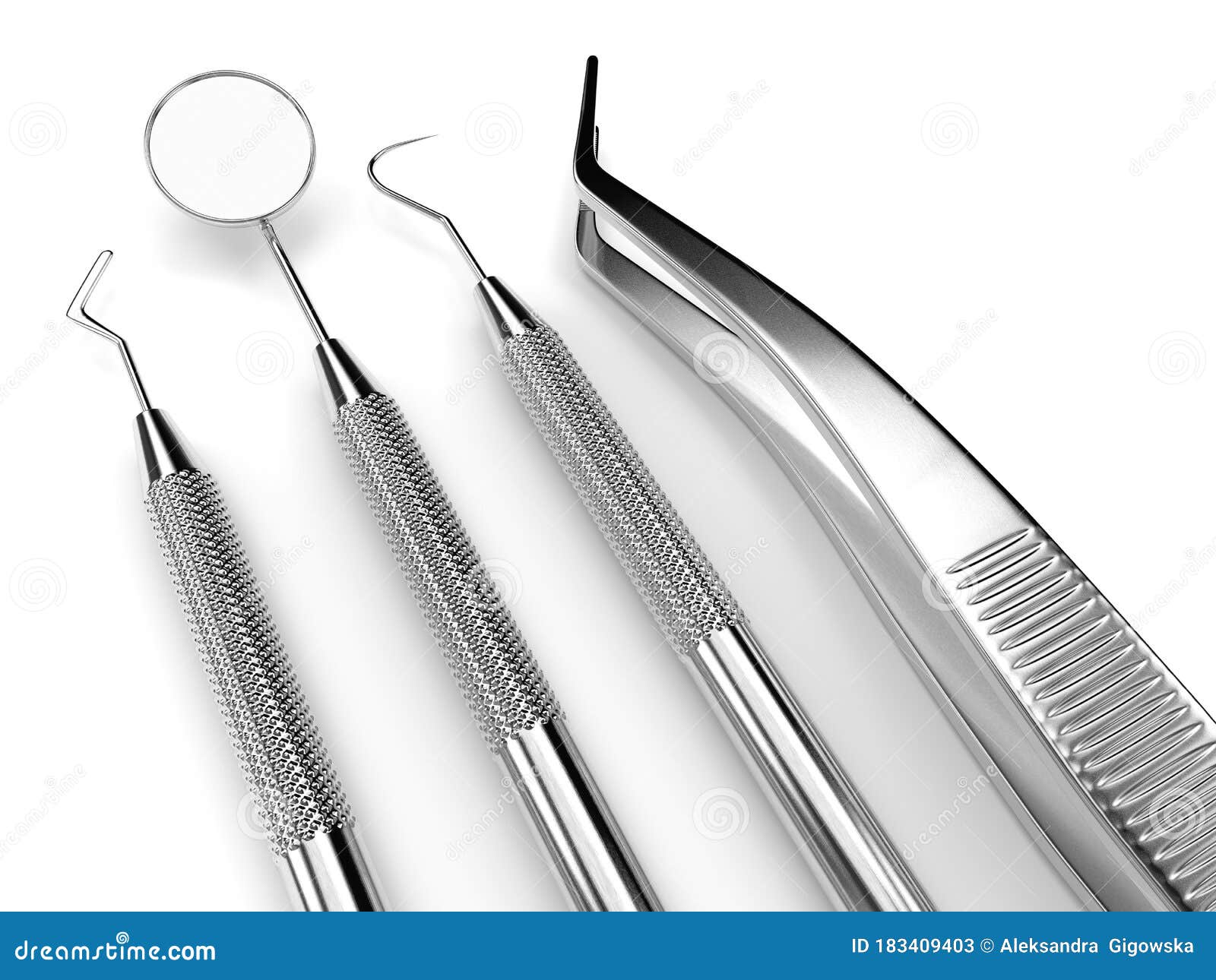 3d Render of Dental Diagnostic Instruments Over White Stock