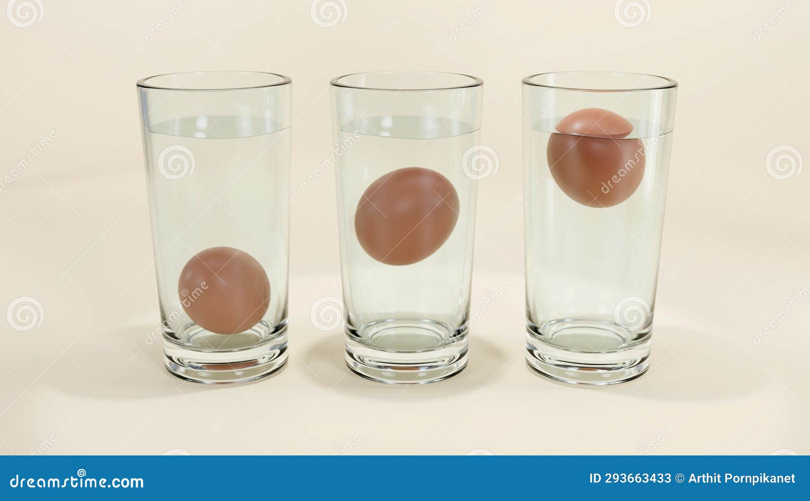 3D Render of Egg in Water Test on Transparent Glass, Egg Freshness Test