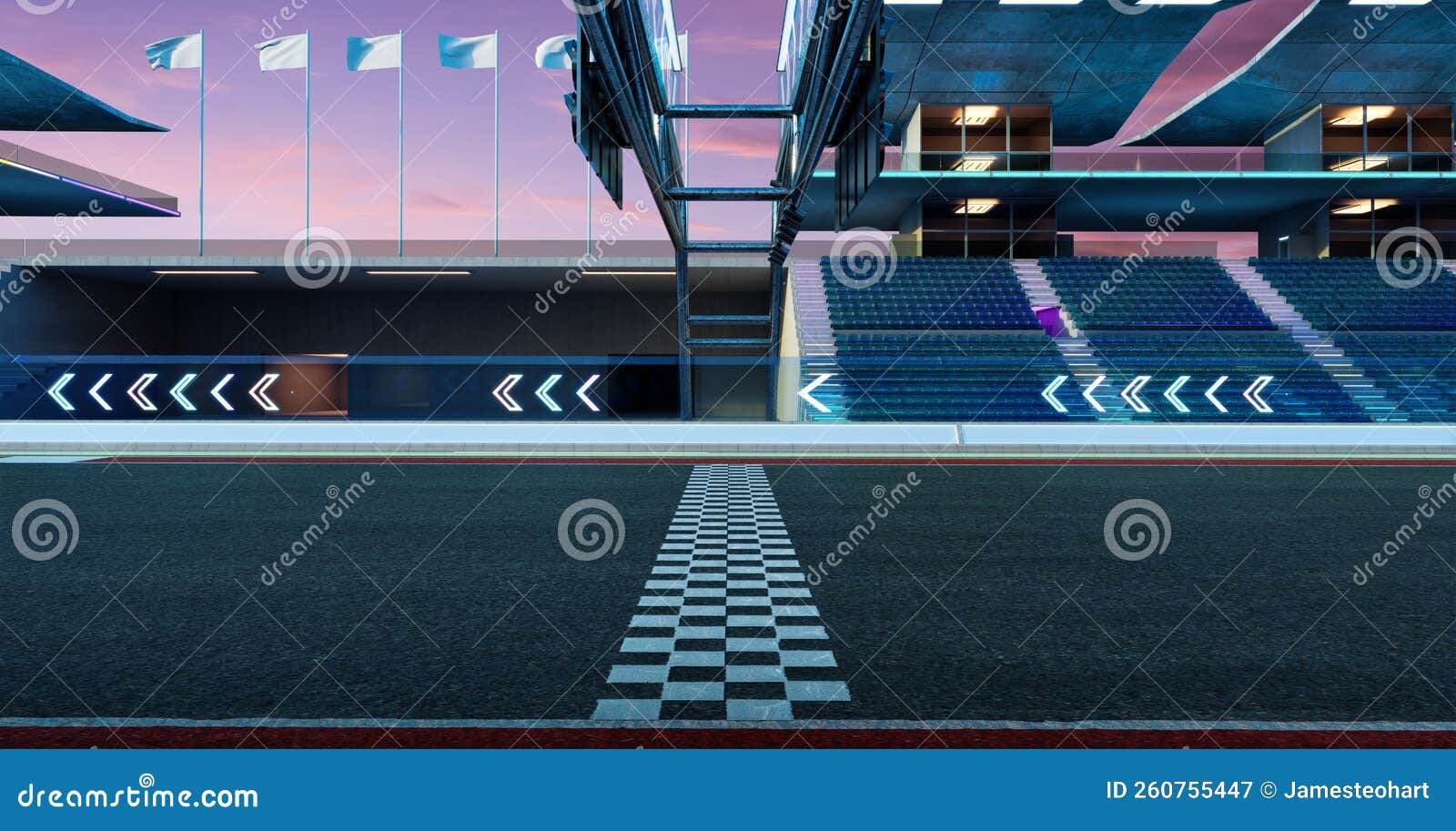 3d Render Empty Asphalt International Race Track with Start and Finish
