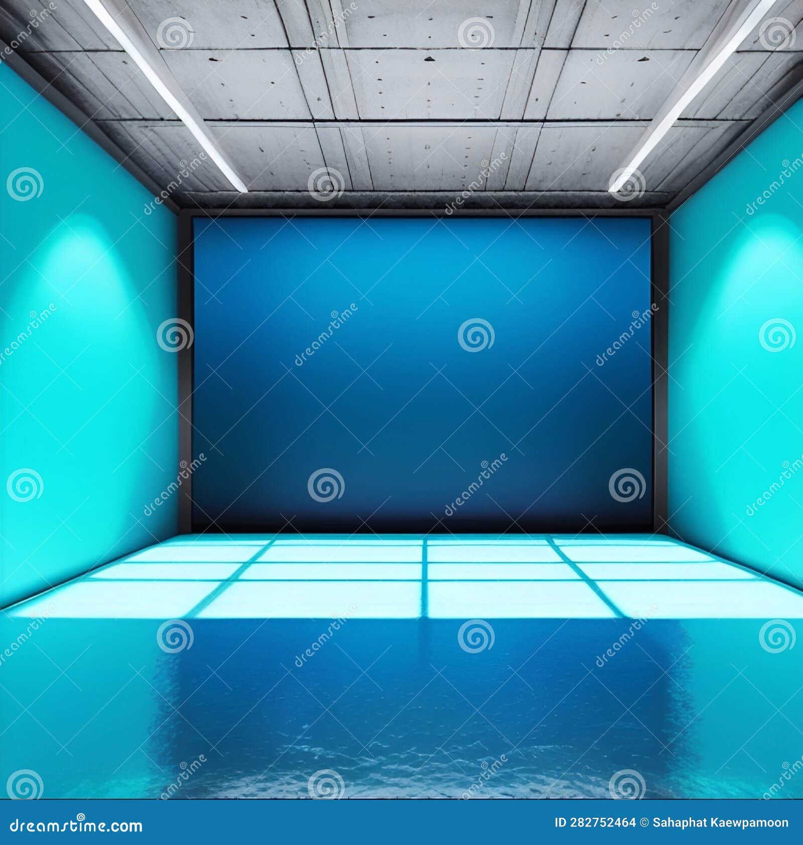 3d Render of Empty Room with Blue Wall and Blue Floor. Stock ...