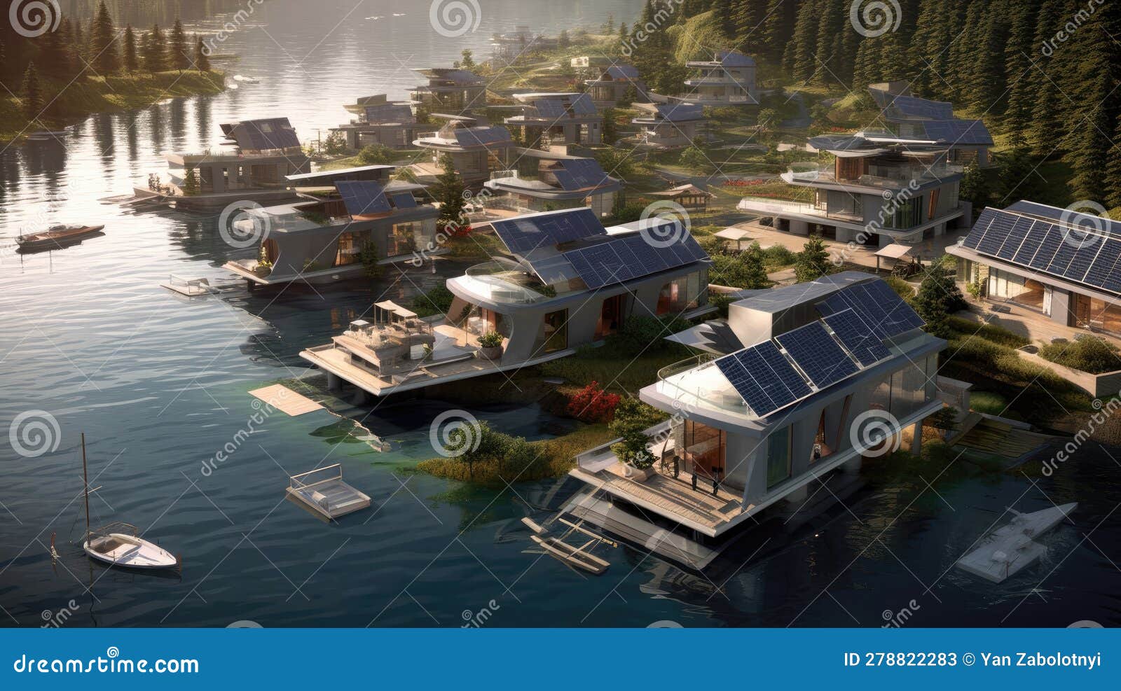 3d render energyefficient floating city with sustainable living. generative ai