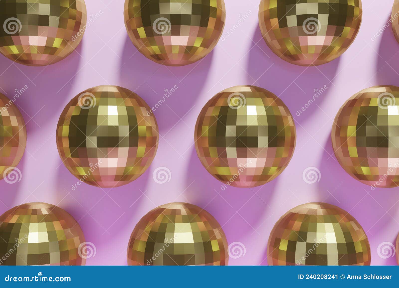 3d render of festive shiny gold dico balls pattern